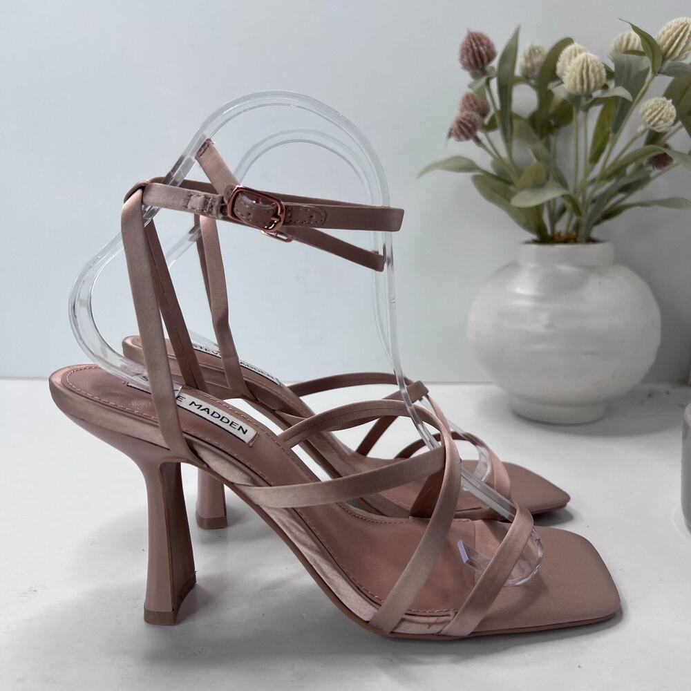 Steve Madden Brendi Strappy Satin Square Toe Heel Blush Women 7.5 - Picture 3 of 9